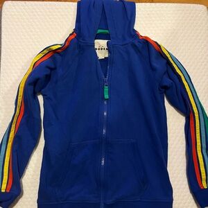 Mini Boden blue hoodie with colorful sleeves - never worn!
